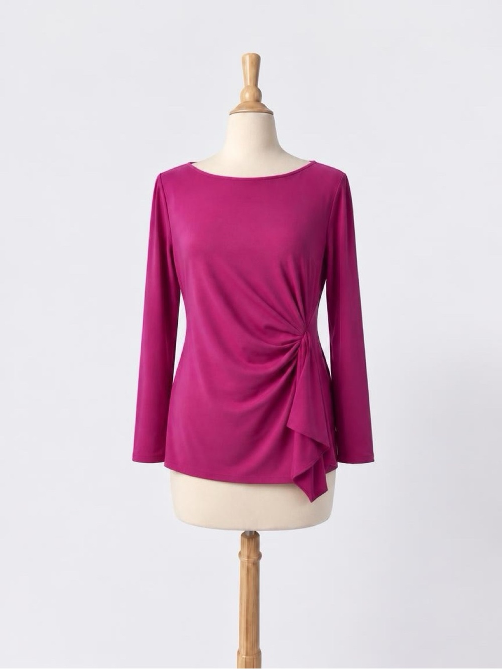 Womens Magenta Side-Tie Long Sleeve Top